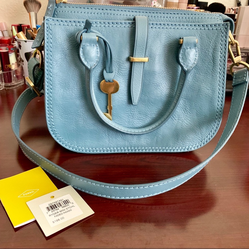 Fossil Mini Ryder Satchel in Faded Indigo